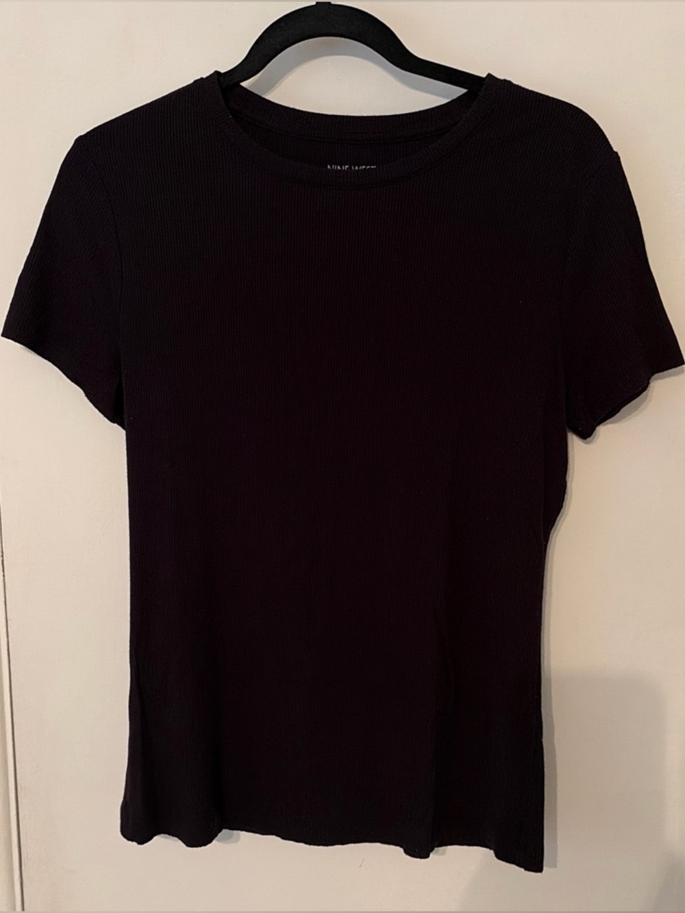 Nine West Black Ribbed Short-Sleeve Crewneck Top
